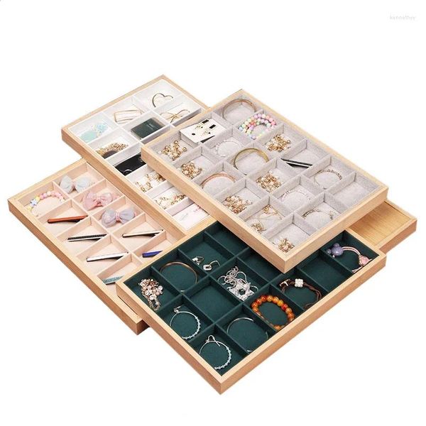 Schmuckbeutel Bambus 18 Gitter Tablett Ring Ohrring Halskette Armband Anhänger Perlen Aufbewahrungsdisplay für Schubladenorganisator