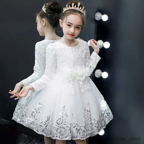 Vestidos de menina à noite Princess Girls Party Festa de renda branca Prom TULLE Dress Vestido Fluffy Flor Girl Spring Wedding Dressos para o ano novo 2023