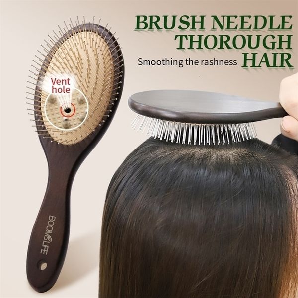 Escovas de cabelo cabeça massagem escova de aço madeira com agulha de aço couro cabeludo airbag escova de cabelo para pentear cabelo 231218