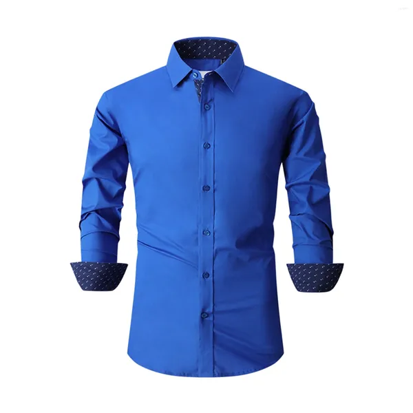 Camisas casuais masculinas Mens Slim Fit Vestido Camisa Cor Sólida Turndown Collar Botão Manga Longa High End Patchwork Túnica Roupas de Negócios