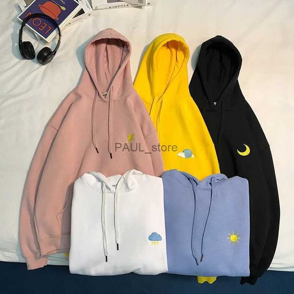 Suéteres femininos Mulheres Bordado Lua Nuvem Tempo Impressão Hoodie Casacos Casual Com Capuz Manga Longa Solta Pulôver Moletom Roupas LSHYA35L231213