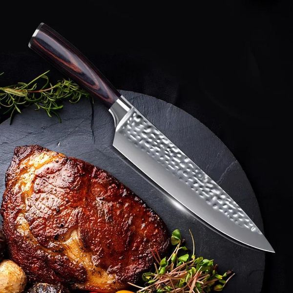 Ножи Кухонный нож шеф-повара 8 дюймов 7CR17 Острая профессия из нержавеющей стали Японская ковка Антипригарный нож Ножи для очистки овощей Cooki