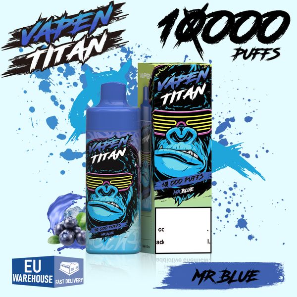 Европейский склад Оригинальный VAPEN TITAN 10000 слоеный одноразовый Vape Razz BAR 20 мл с перезаправленным контролем воздушного потока электронная сигарета 650 мАч сетчатая катушка перезаряжаемые вейпы на складе