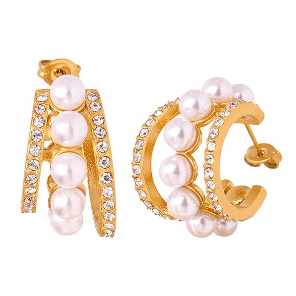 Exquisite Ohrringe für Damen, Edelstahl plattiert, 18 Karat Gold, geometrische C-förmige Perlenohrringe, hochwertige Party-Ohrringe, Geschenkpaar