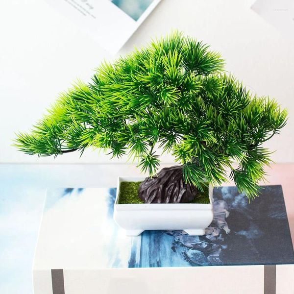 Flores decorativas falso vaso artificial planta bonsai vaso simulação pinheiro casa/escritório decoração de plástico decoração para casa jardim festa el