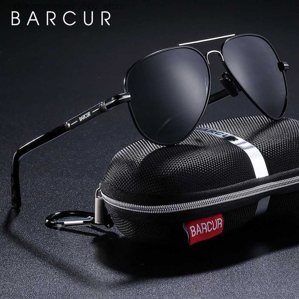 Óculos de sol Moda Quadros BARCUR Polarizado Mens Piloto Óculos de Sol para Homens Acessórios Condução Pesca Caminhadas Eyewear Oculos Gafas De Sol Q231219