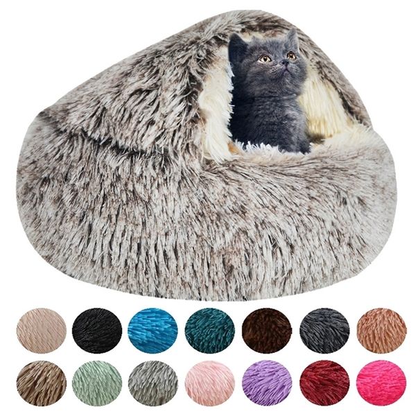 Canili penne Peluche lungo invernale Pet Cat Bed Cuscino rotondo Cestino caldo Sacco a pelo Nido Cuccia per cani di piccola taglia Bet House 231218