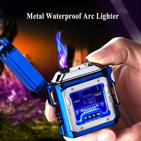 Электрическая импульсная плазменная светодиодная зажигалка с зарядкой через USB, металлическая зажигалка, ветрозащитная, водонепроницаемая, прозрачная, высокая мощность, подарок для мужчин