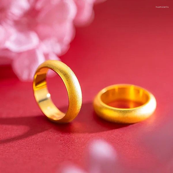 Кольца-кластеры из чистого 24-каратного желтого золота с покрытием для мужчин и женщин, классические глянцевые свадебные украшения для пары, подарки на помолвку