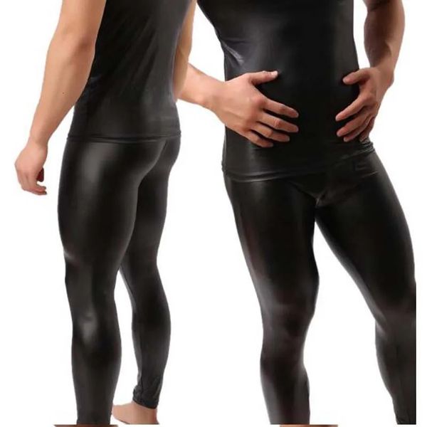 Calças masculinas de alta qualidade mens preto falso couro magro lápis pu estiramento leggings homens sexy clubwear bodywear calças 231218