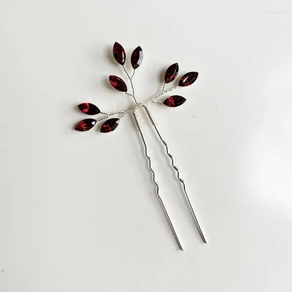 Haarspangen, 4 Stück, rote Farbe, Kristall, Damennadeln, Hochzeit, Schmuck, Zubehör, Kopfdekoration, Ornament, Pflanzen-Tiara