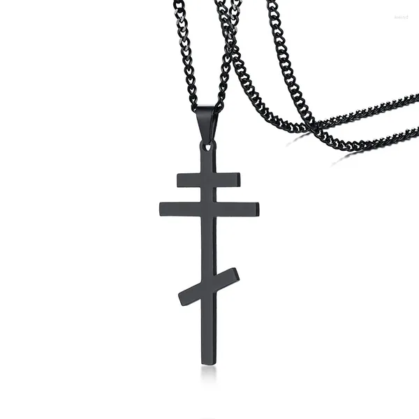 Collane con ciondolo Collana con croce cristiana ortodossa russa Preghiera Grande colore nero INRI Crocifisso da uomo