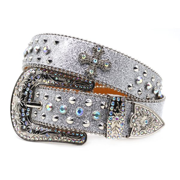 Fashion Designer BB Cinture Simon per donne uomini Shiny Diamond Belt Diamond Cross Flash Rivet Cint Body e comoda pelle finta duratura morbida