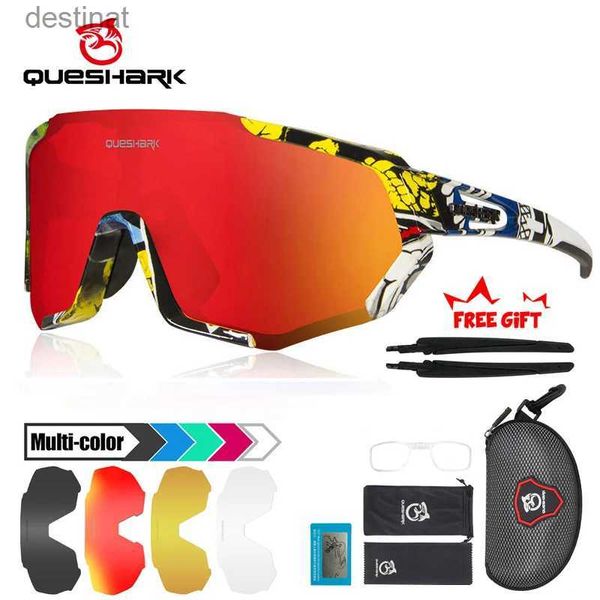 Óculos de sol Queshark homens mulheres hd polarizado ciclismo óculos de sol esportes ao ar livre mtb bicicleta óculos equitação bicicleta de estrada óculos 5 lente conjunto qe48l231219