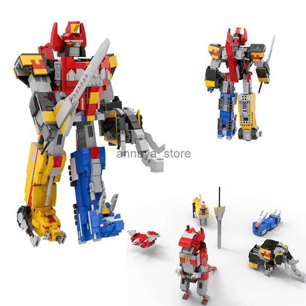 Kit di costruzione di modello MOC Mecha Transforming Robot Building Blocks Kit Film Power Action Figure Modello di personaggio anime Fai da te Giocattolo per bambini GiftL231216