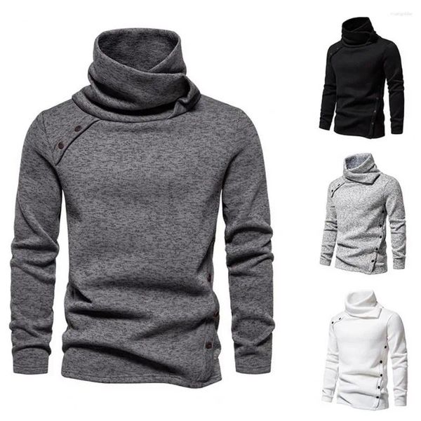 Hoodies masculinos respirável superior camisola de inverno alta gola empilhada moletom de malha quente pulôver grosso para outono manga longa