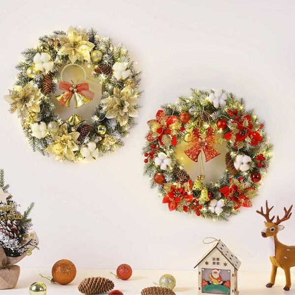 Flores decorativas grinalda de porta de natal com sino bola ano guirlanda decorações do feriado pinha cone advento pendurado ornamentos