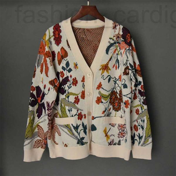 Suéteres femininos designer G Primavera e outono Novo cardigan de flores rurais com decote em V, elegante versátil, cardigan de malha misturada de lã fina para mulheres