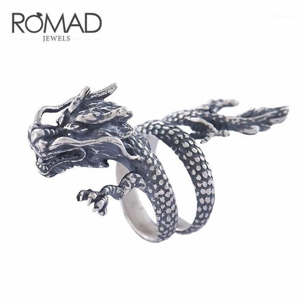 Anéis de banda punk animal dragão anel 100% real 925 prata esterlina para homens mulheres vintage retro festa unissex jóias z41251l