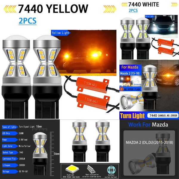 Novas luzes decorativas 2 PCS T20 WY21W 7440 Anti Hyper Flash Canbus Erro Livre LED Turn Signal Light Blinker Bulbs para Mazda 2 DL DJ 2015 2016 2017 2018