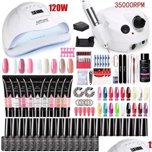 Escovas de banho esponjas esponjas kits de arte unhas 2023 Manicure Conjunto para extensões Polisos de construção rápida de edifício com lâmpada LED UV