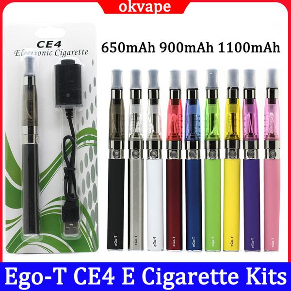 Kit sigaretta elettronica Ego-T CE4 650mAh 900mAh 1100mAh Atomizzatore Pacchetto blister Kit vaporizzatore con penna Vape caricatore USB Ego