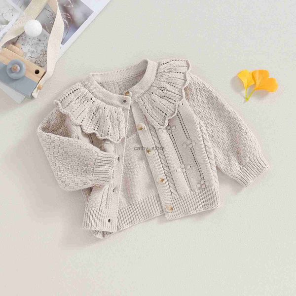 Pullover Prinzessin Baby Mädchen Strickjacke Pullover Nette Puppe Kragen Häkeln Knopf Verschluss Kleidung Oberbekleidung Winter Kinder Tops OutfitsL231215