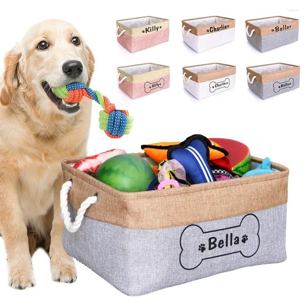 Hundebekleidung, individueller Spielzeug-Aufbewahrungskorb, personalisierte Haustier-Katzenbox, Leinentasche, kostenloser Druck, Namenskörbe, faltbar, für Spielzeug, Kleidung, Zubehör