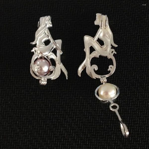 Collane con ciondolo in argento massiccio 925 con gabbia per medaglione per ragazza sirena, in grado di contenere perline da 8,5 mm