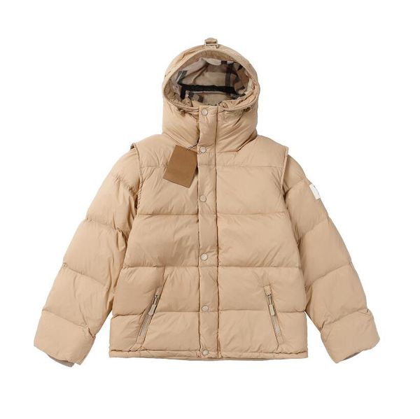 Winter Herren Schwarz und Beige Ärmel Abnehmbare Daunenjacke Britischer Stil Parka Verdickte Warme Kapuze Business Freizeit Mäntel