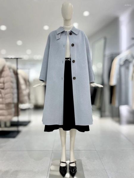 Abiti casual Dalian Corea del Sud Cappotto in cashmere cucito a mano su entrambi i lati Cappotto in lana con lacci Lungo da donna