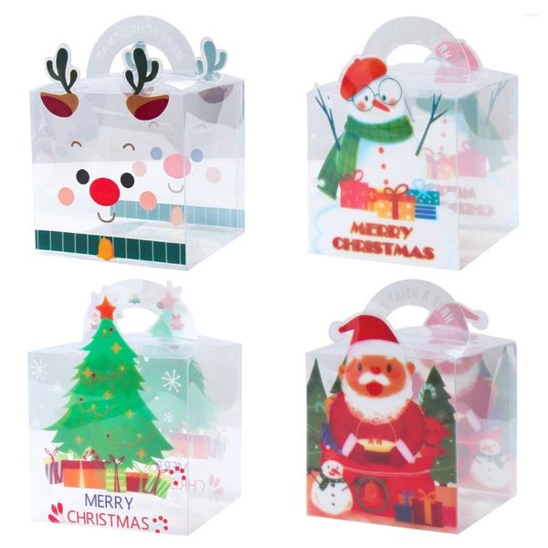 Geschenkpapier 4 Stück transparente PVC-Box Weihnachtsmann Weihnachtsbaum Weihnachtsapfel-Süßigkeitsbeutel Jahr Party 2024 Kinderverpackung Dekor