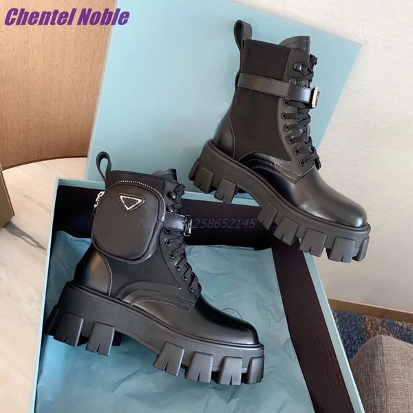 Stiefel Schnürentasche 229 Dekoration Dicke Punk schwarze Mode Frauen Schuhe Ankunftshöhe Erhöht wachsartiges Glanzleder 231219 633