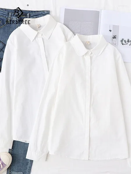 Kadın bluzları Sonbahar Kadınlar Pamuk Beyaz Gömlek Düz Renkler Düz Dönüşü Yatak Tam Kollu Gevşek Bluz Üstleri Bahar 2023 T36321JC
