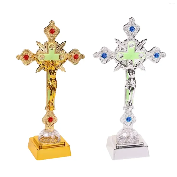 Nachtlichter Stehendes Kruzifix Licht Gebet Christliche Skulptur Kirche Jesus Kreuz Schreibtischlampe Nachtlicht Für Regal Wohnkultur