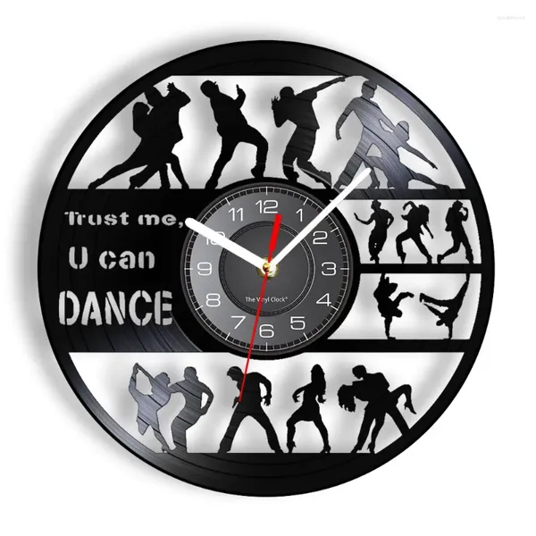 Orologi da parete Trust Me You Can Dance Orologio da registrazione per studio di ballo Slogan ritagliato Disco musicale Artigianato Ballerino Regalo