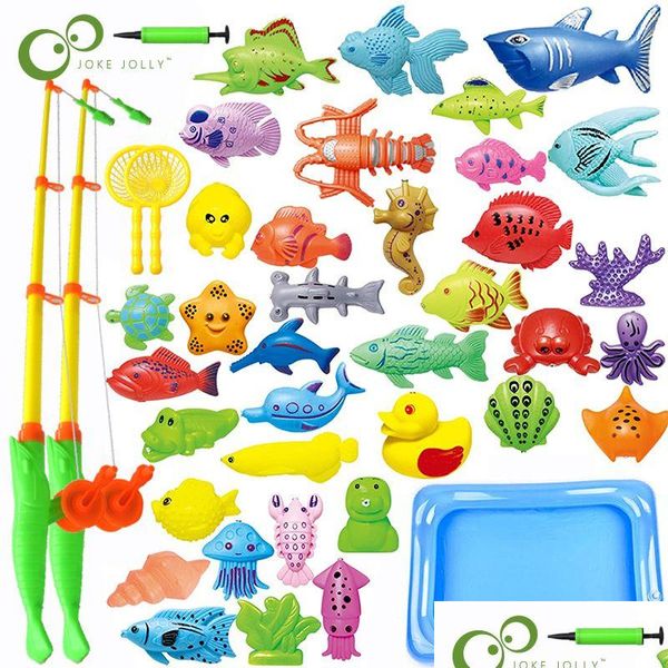 Giochi da bagno 56 pezzi Giochi di pesca in piscina per bambini - Giocattolo galleggiante magnetico estivo Asta magnetica Asta per pesci Rete da acqua Tavolo da bagno Gioco Drop Delivery Otwpz