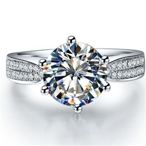 Brilhante 1CT Teste Real Moissanite Diamante Anel de Noivado Sólido 18k Ouro Branco Anel de Aniversário de Casamento2718