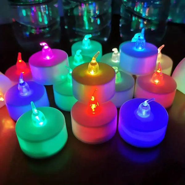 Luzes de chá LED que mudam de cor de 1 unidade, velas tealight sem chama com luzes coloridas, velas falsas coloridas operadas por bateria, sem luz cintilante