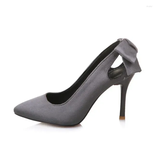 Scarpe eleganti Donna Décolleté incrociati Tacchi altissimi 9 cm Punta a punta Flock posteriore Fiocco sexy Slip-On Grigio Rosa Nero Tacchi a spillo 32-43 25 cm