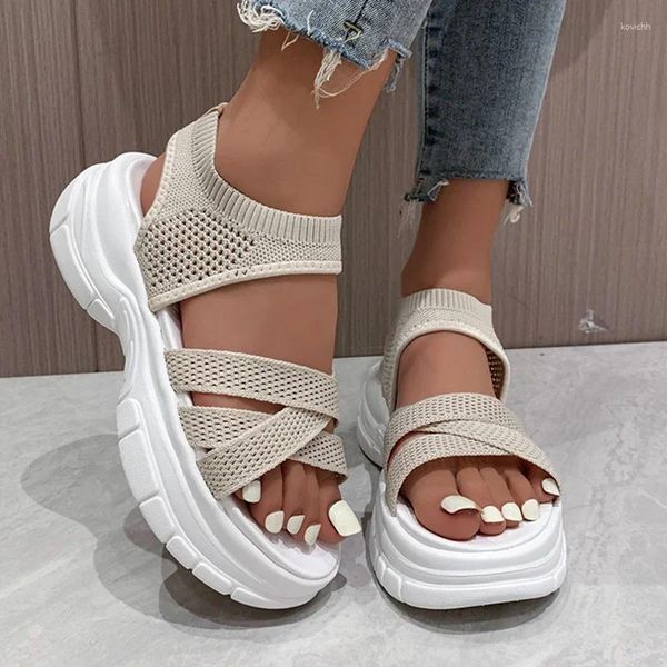 Scarpe eleganti Sandali sportivi con plateau spesso in mesh traspirante Donna Estate 2023 Zeppe inferiori Donna Punta aperta antiscivolo Casual