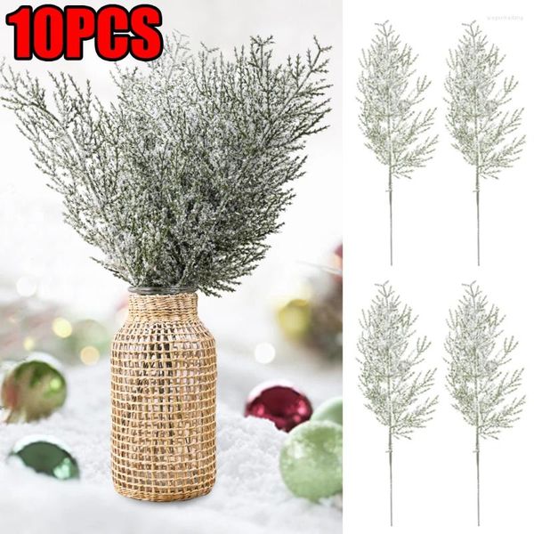 Dekorative Blumen, 10/1 Stück, künstliche Tannenzweige, künstliche grüne Pflanze, Schnee, DIY-Kranz, Ornamente, Hochzeit, Weihnachten, Party, Dekoration, Lieferungen