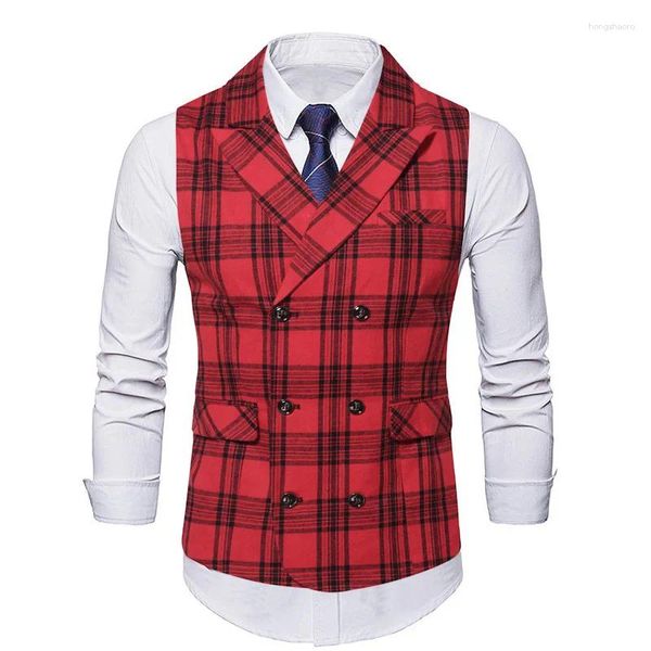 Coletes masculinos colete xadrez vermelho para homens escocês casual festa roupas sem mangas duplo breasted colete feito sob medida tamanho grande