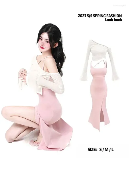 Arbeitskleider Koreanische Frauen Kleidung Elegantes 2-teiliges Kleid Set Slim Party Mini Casual Langarm Sexy Bluse Modeanzug 2023 Herbst