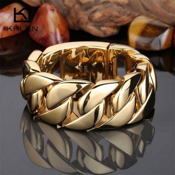 Kalen alta qualidade 316 aço inoxidável itália pulseira de ouro masculino pesado grosso link corrente moda jóias presentes 220119320o