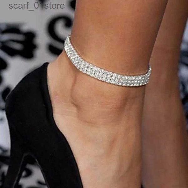 Cavigliere 2021 nuova moda colore argento elastico 1/2/3/4/5 righe braccialetto cavigliera catena alla caviglia strass piede gioielli braccialetto di cristalloL231219