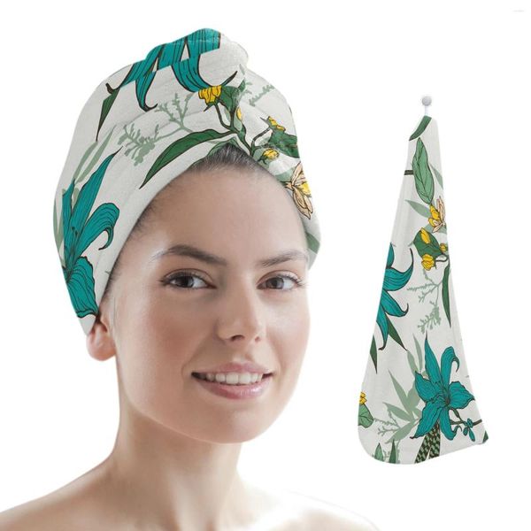 Asciugamano Pianta Garofano Fiore Foglia verde Capelli secchi Turbanti da bagno per la casa in microfibra ad asciugatura rapida per le donne