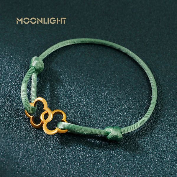 Armreif MOONLIGHT Verstellbares doppeltes vierblättriges Kleeblatt-Charme-Armband für Frauen, klassisches Seidenseil, Modeschmuck, Party-Geschenke 231219