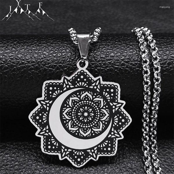 Anhänger Halsketten Crescent Moon Blume der Lebens Halskette Edelstahl Indien Yoga Mandala Hindus Buddhisten Schmuck Geschenk N3372S0