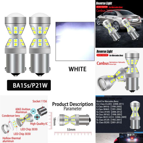Novas luzes decorativas 2pcs Canbus LED luzes reversas P21W BA15S para Mercedes Benz CL203 W416 W463 X164 W163 W251 V251 R129 R230 CLC G GL M R SL Classe